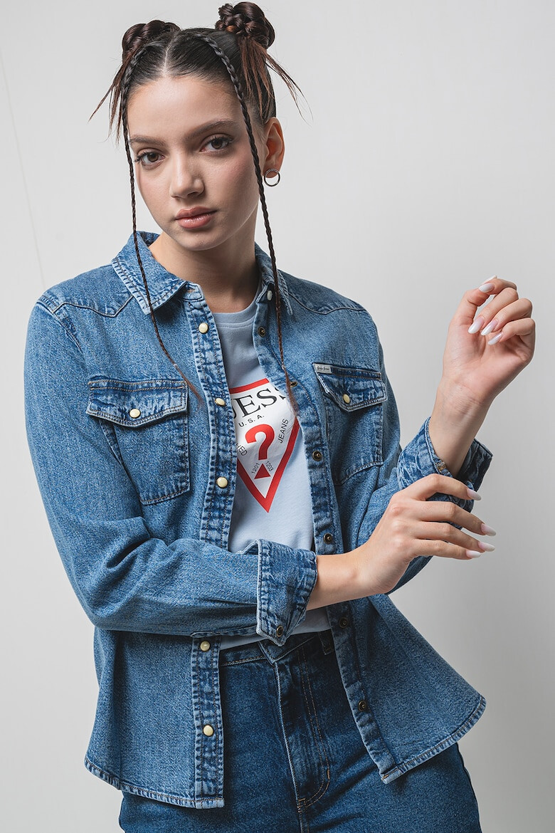 GUESS JEANS Дънкова риза с джобове с капаче - Син меланж - Pepit.bg