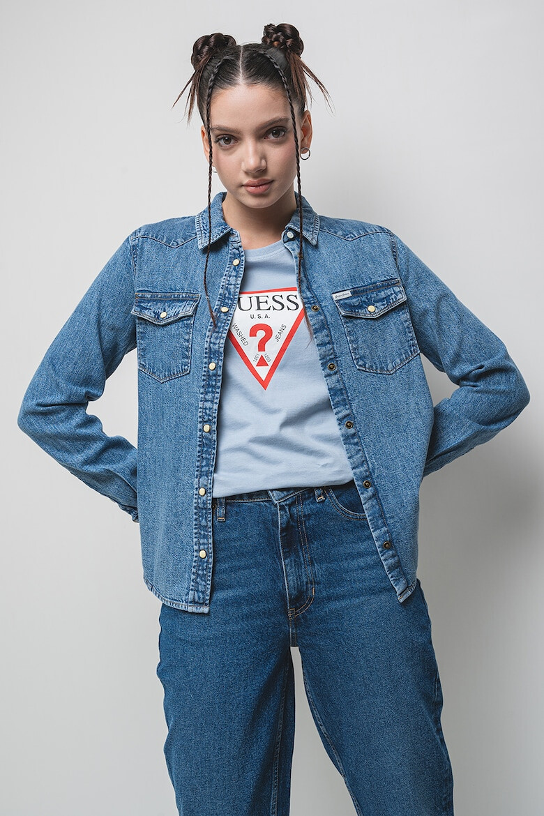 GUESS JEANS Дънкова риза с джобове с капаче - Син меланж - Pepit.bg