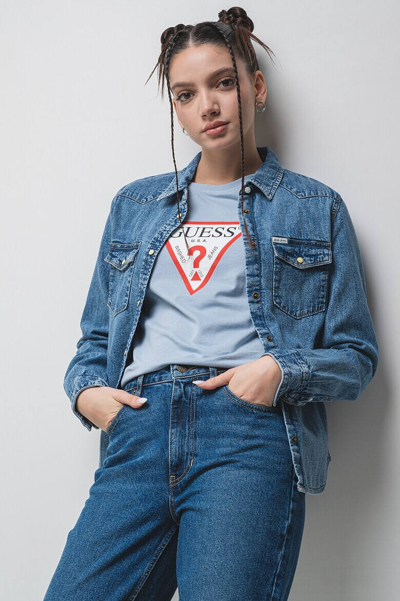 GUESS JEANS Дънкова риза с джобове с капаче - Син меланж - Pepit.bg