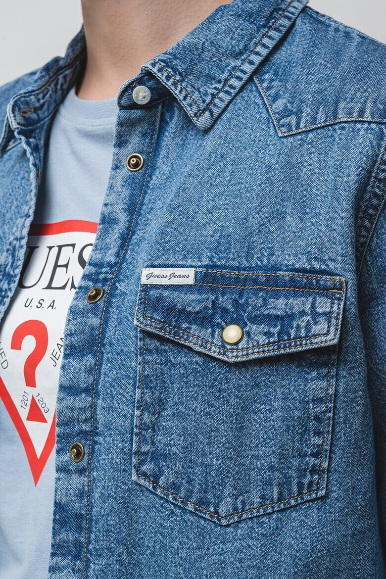 GUESS JEANS Дънкова риза с джобове с капаче - Син меланж - Pepit.bg