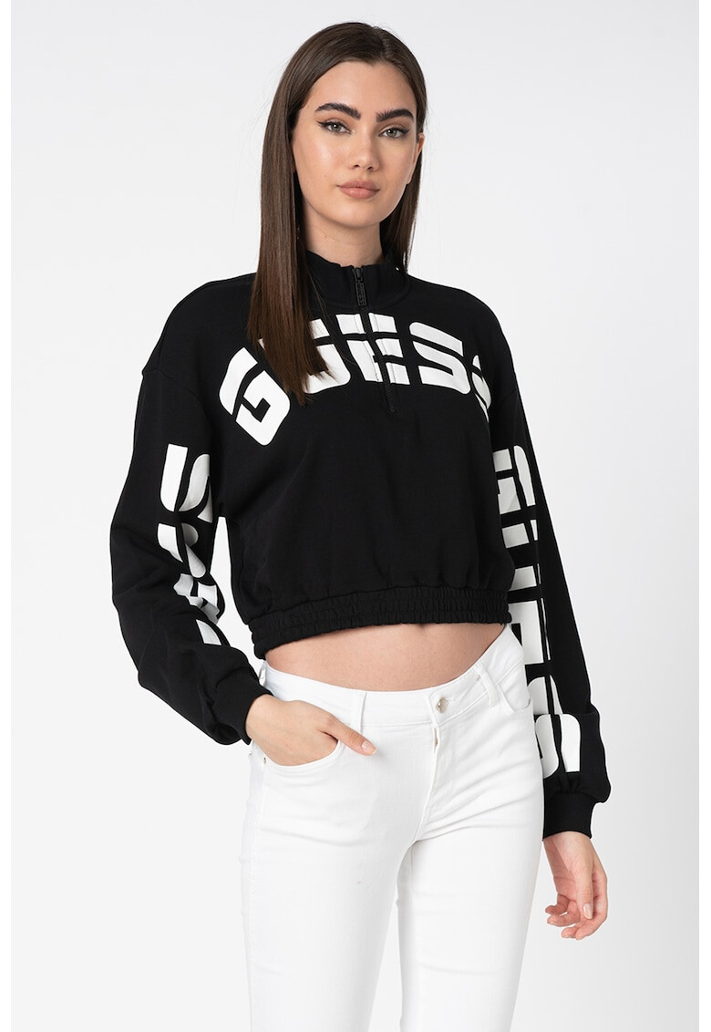 GUESS JEANS Къс суитшърт с лого - Pepit.bg
