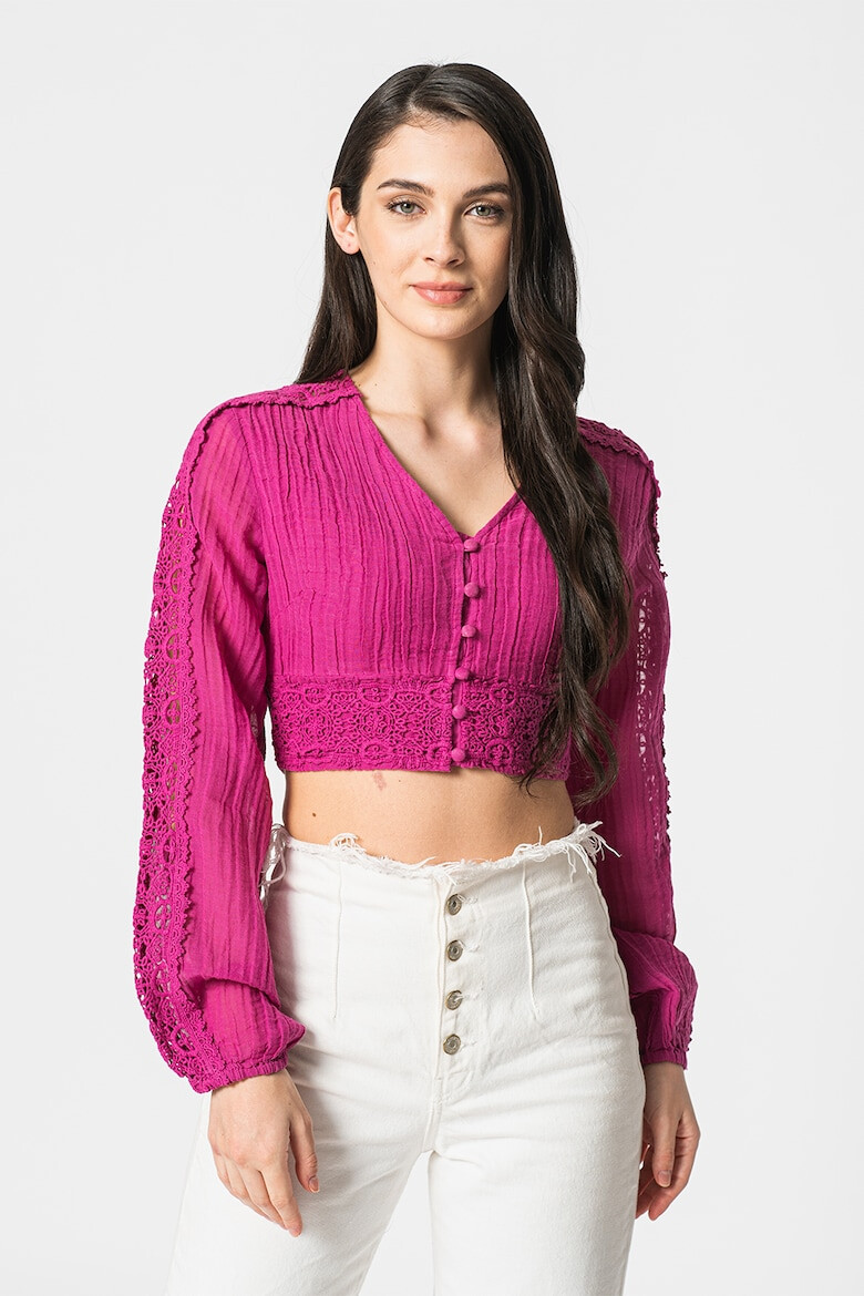 GUESS JEANS Къса блуза с дантела - Pepit.bg