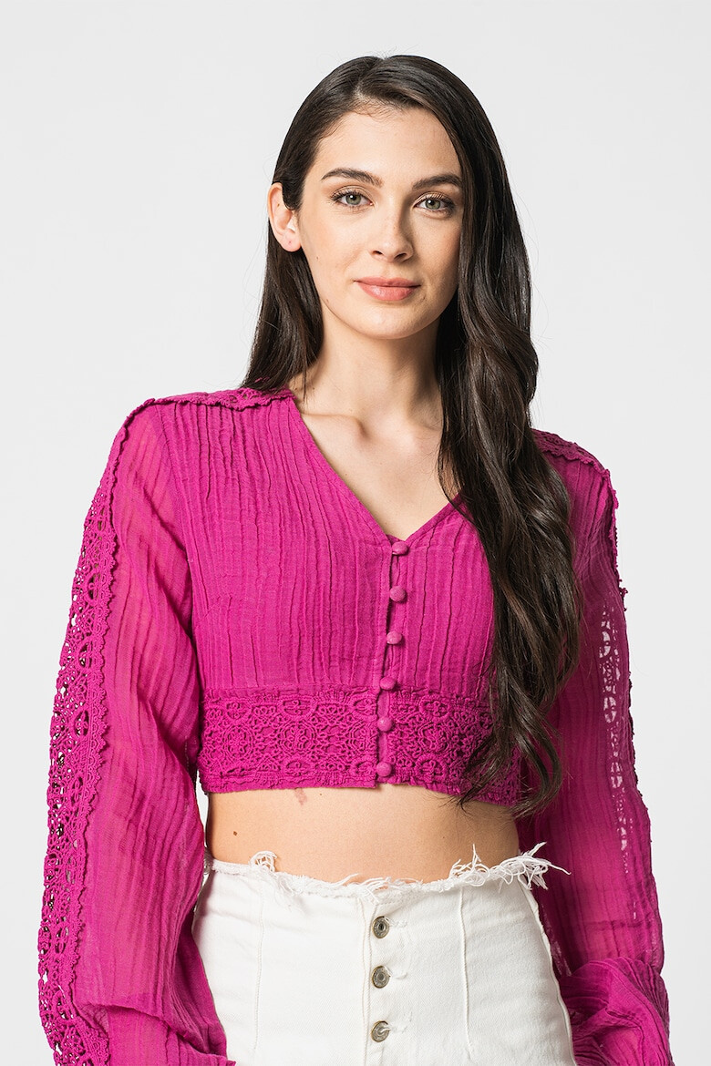 GUESS JEANS Къса блуза с дантела - Pepit.bg
