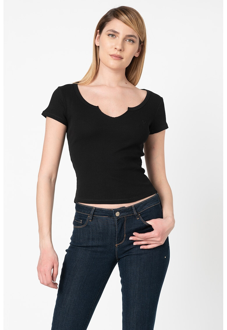 GUESS JEANS Къса рипсена блуза - Pepit.bg