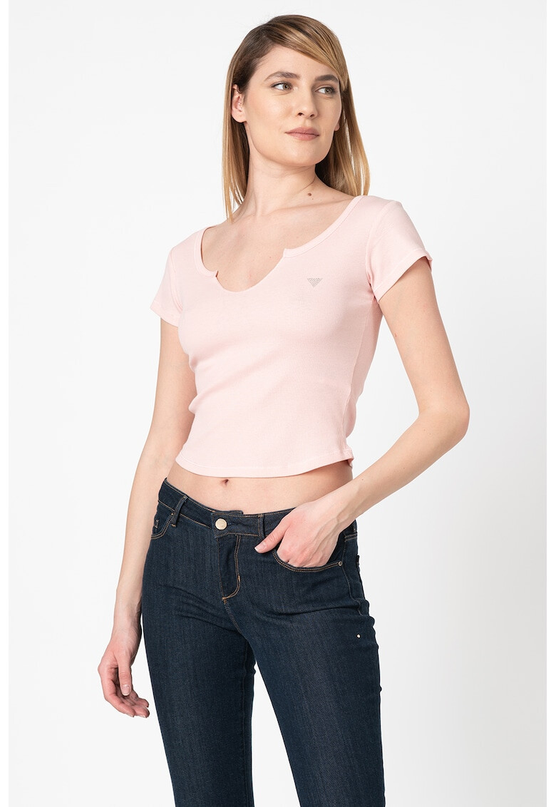 GUESS JEANS Къса рипсена блуза - Pepit.bg