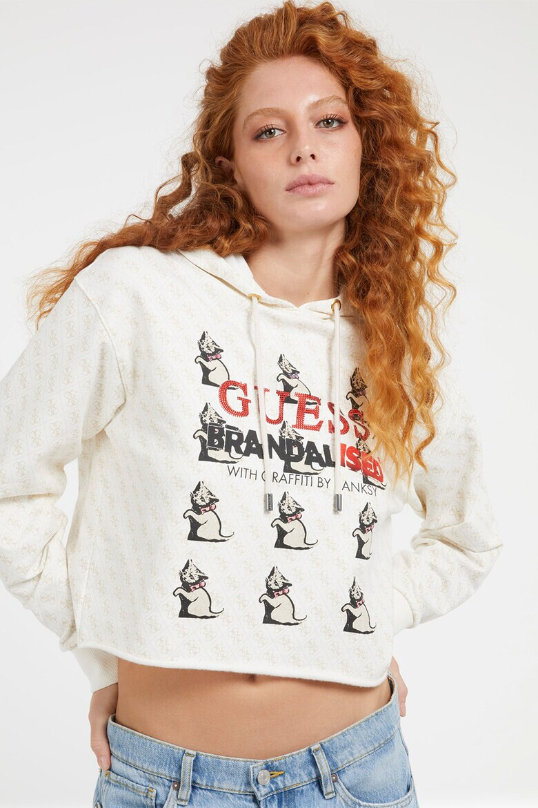 GUESS JEANS Късо худи с принт - Pepit.bg