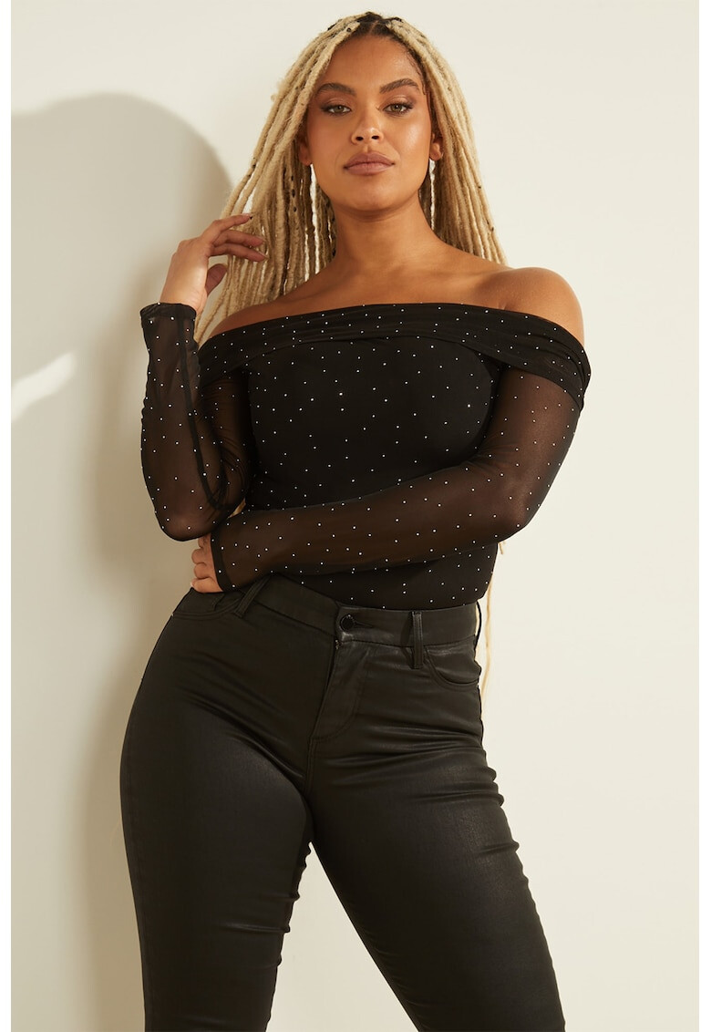 GUESS JEANS Мрежеста блуза с голи рамене - Pepit.bg