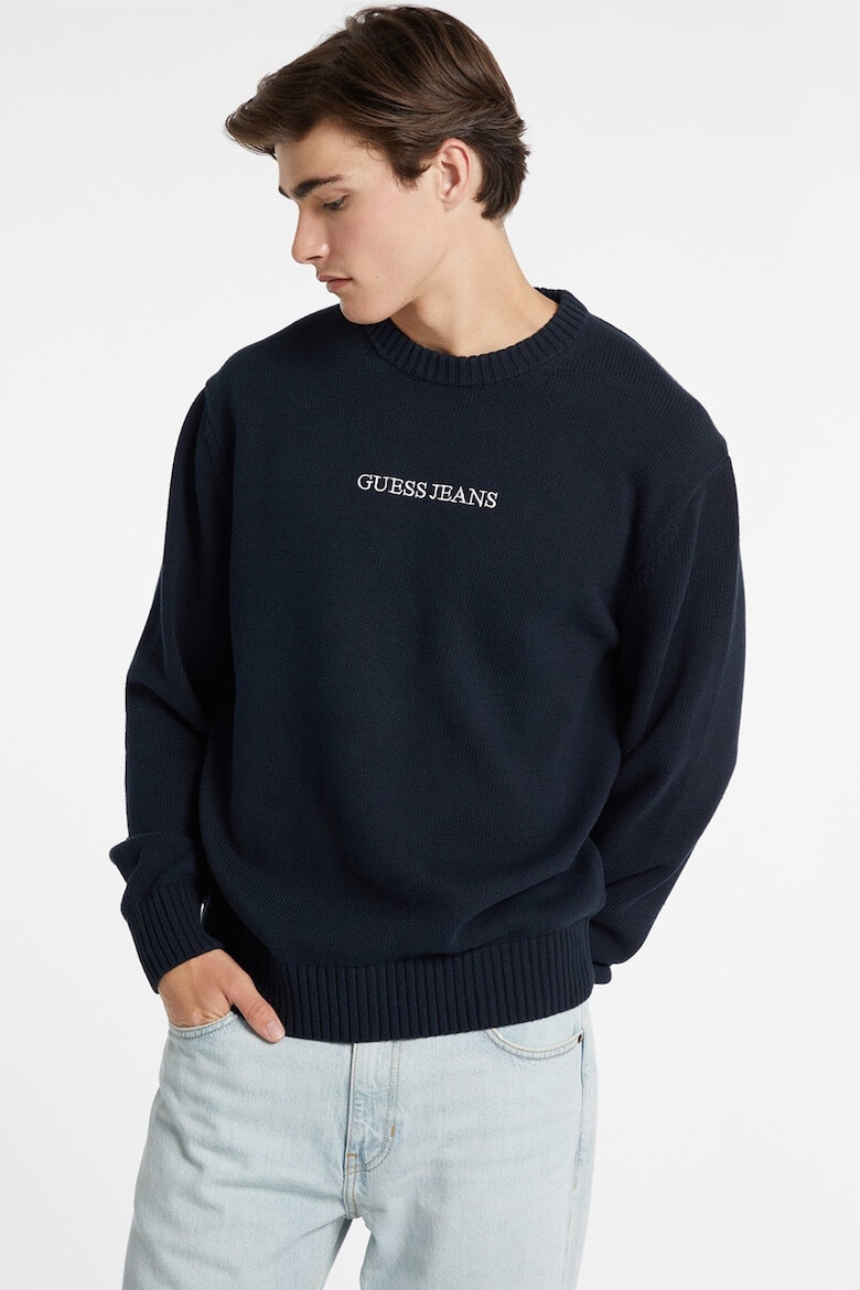 GUESS JEANS Памучен пуловер с бродирано лого - Pepit.bg