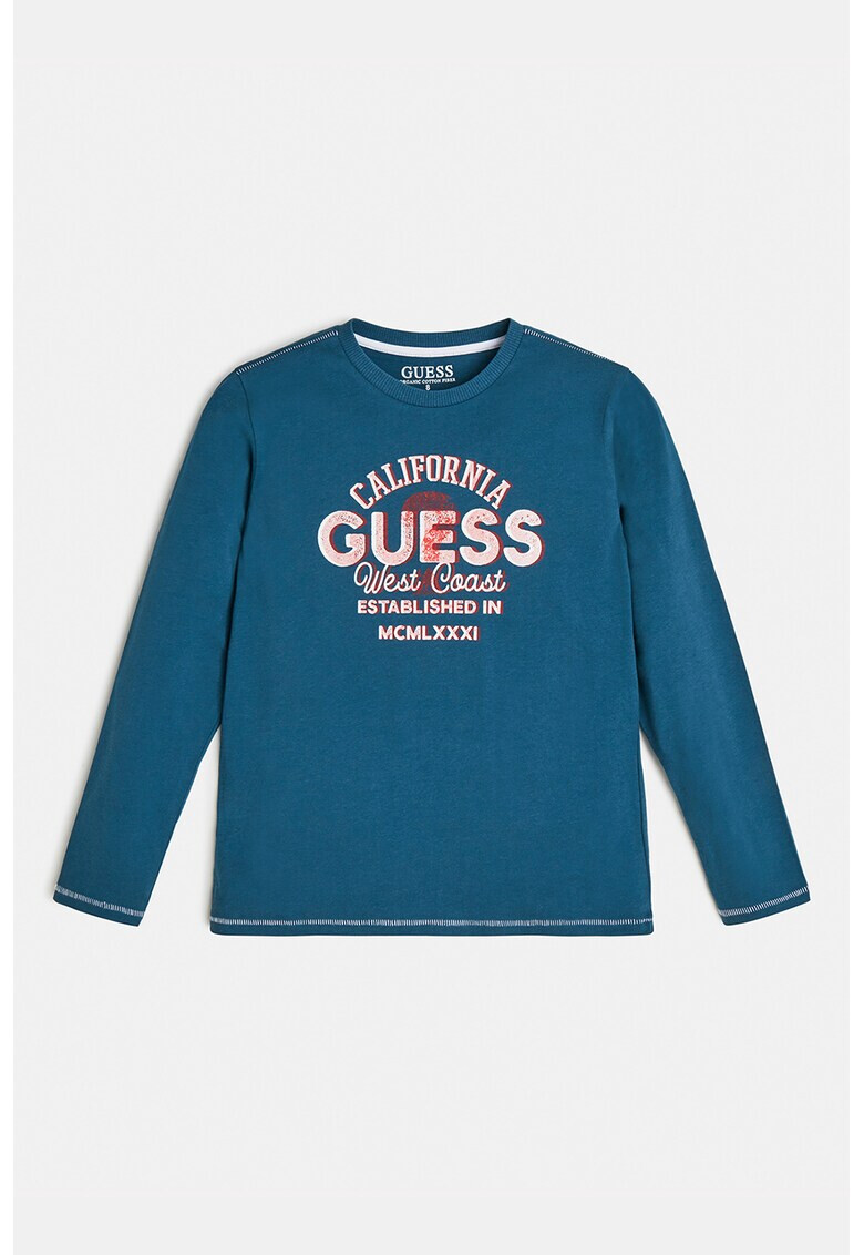 GUESS JEANS Памучна блуза на лога - Pepit.bg
