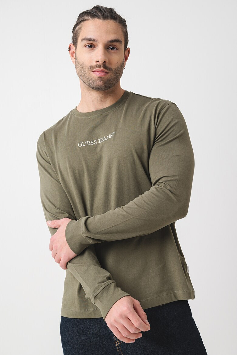 GUESS JEANS Памучна блуза с бродирано лого - Pepit.bg