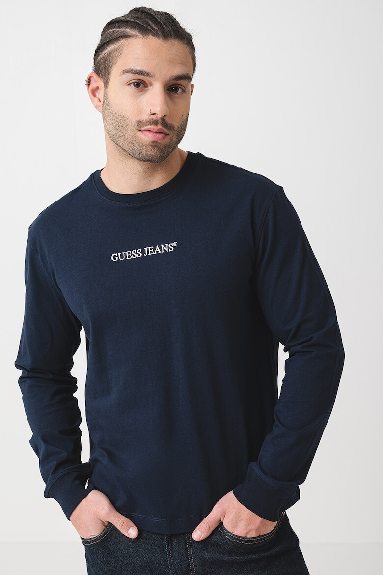 GUESS JEANS Памучна блуза с бродирано лого - Pepit.bg
