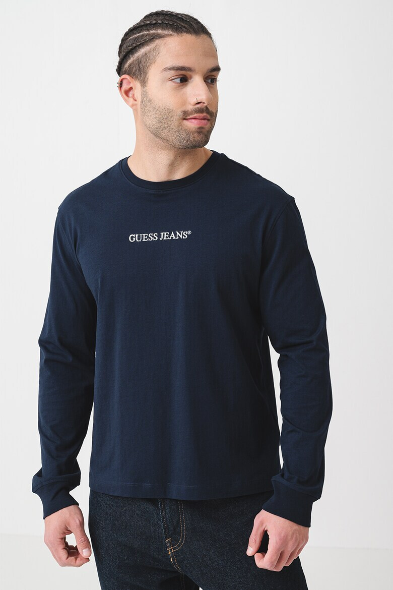 GUESS JEANS Памучна блуза с бродирано лого - Pepit.bg