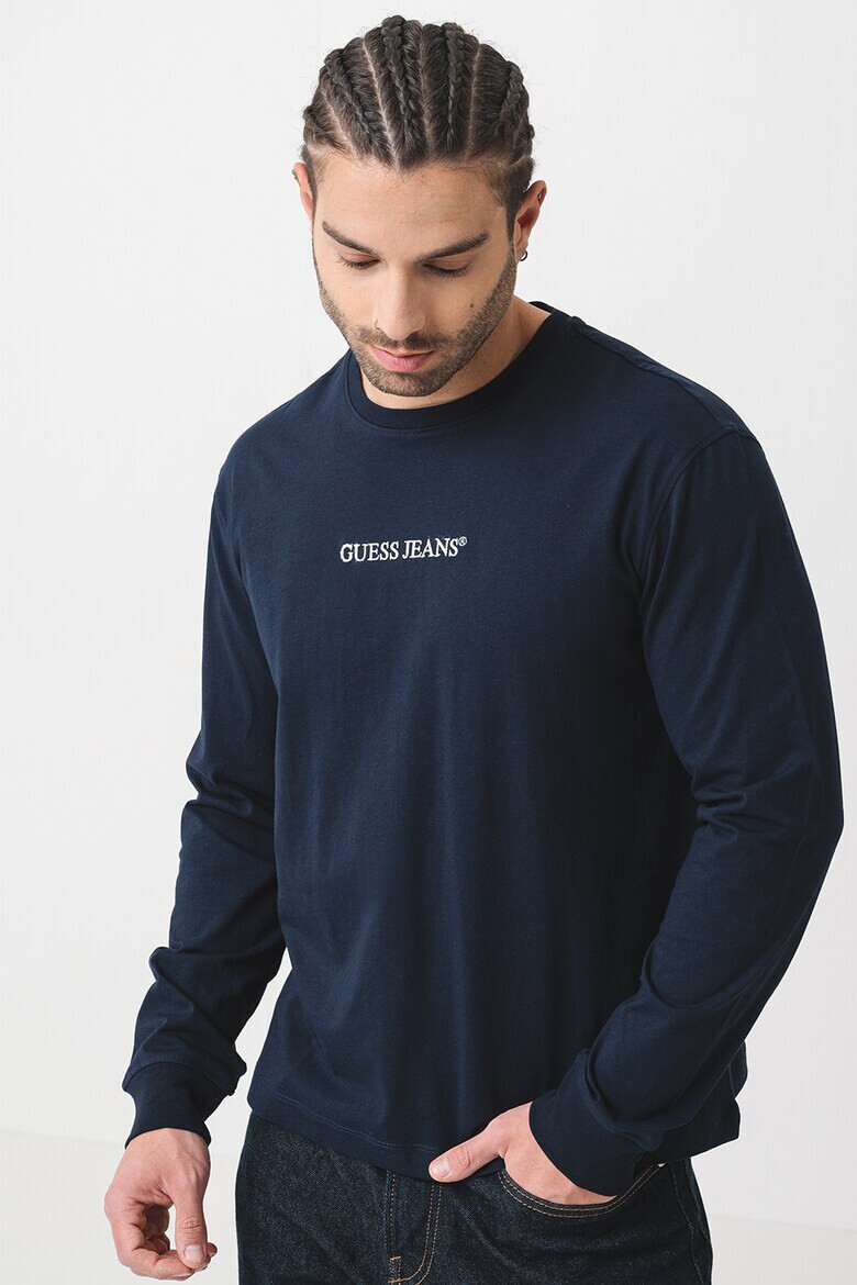 GUESS JEANS Памучна блуза с бродирано лого - Pepit.bg