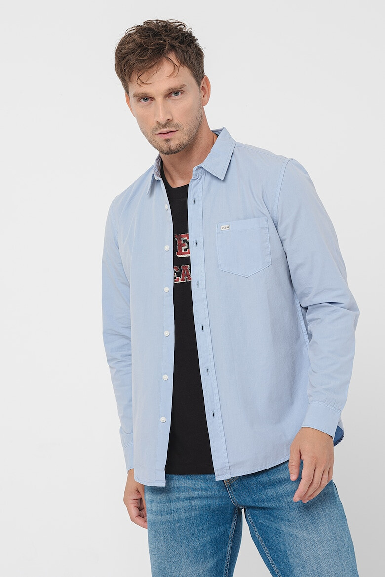 GUESS JEANS Памучна слим риза - Светлосин - Pepit.bg