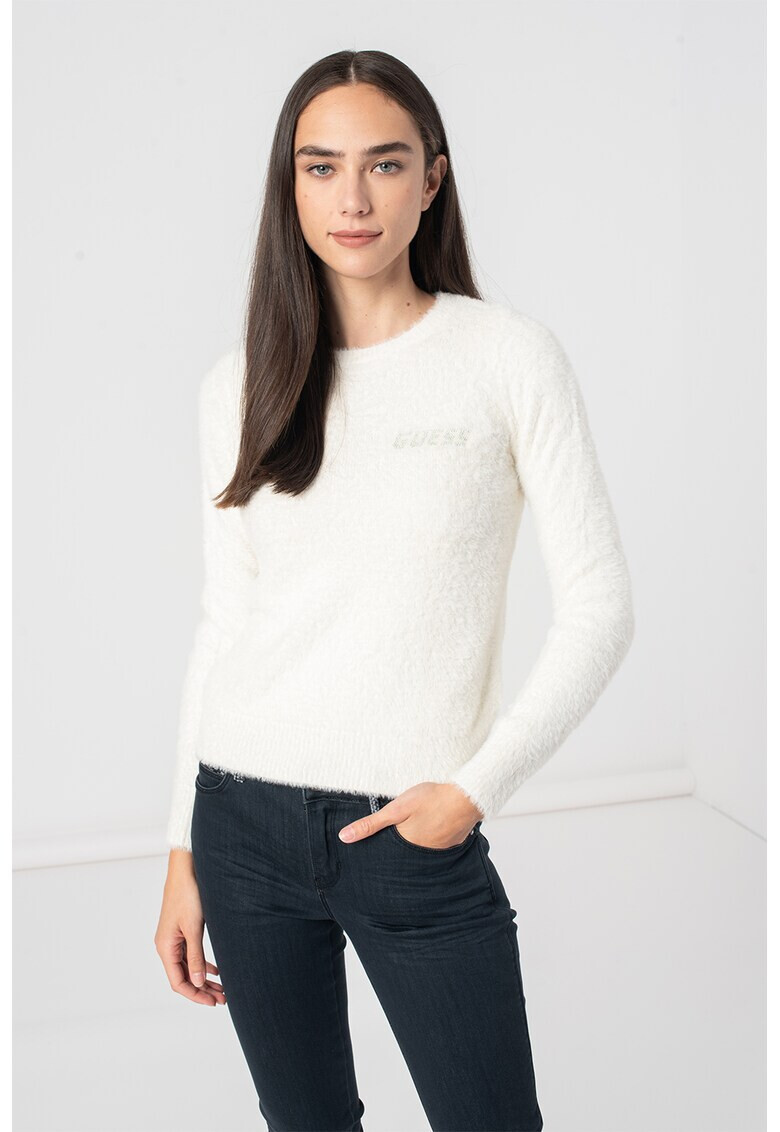 GUESS JEANS Пухен пуловер с лого - Pepit.bg