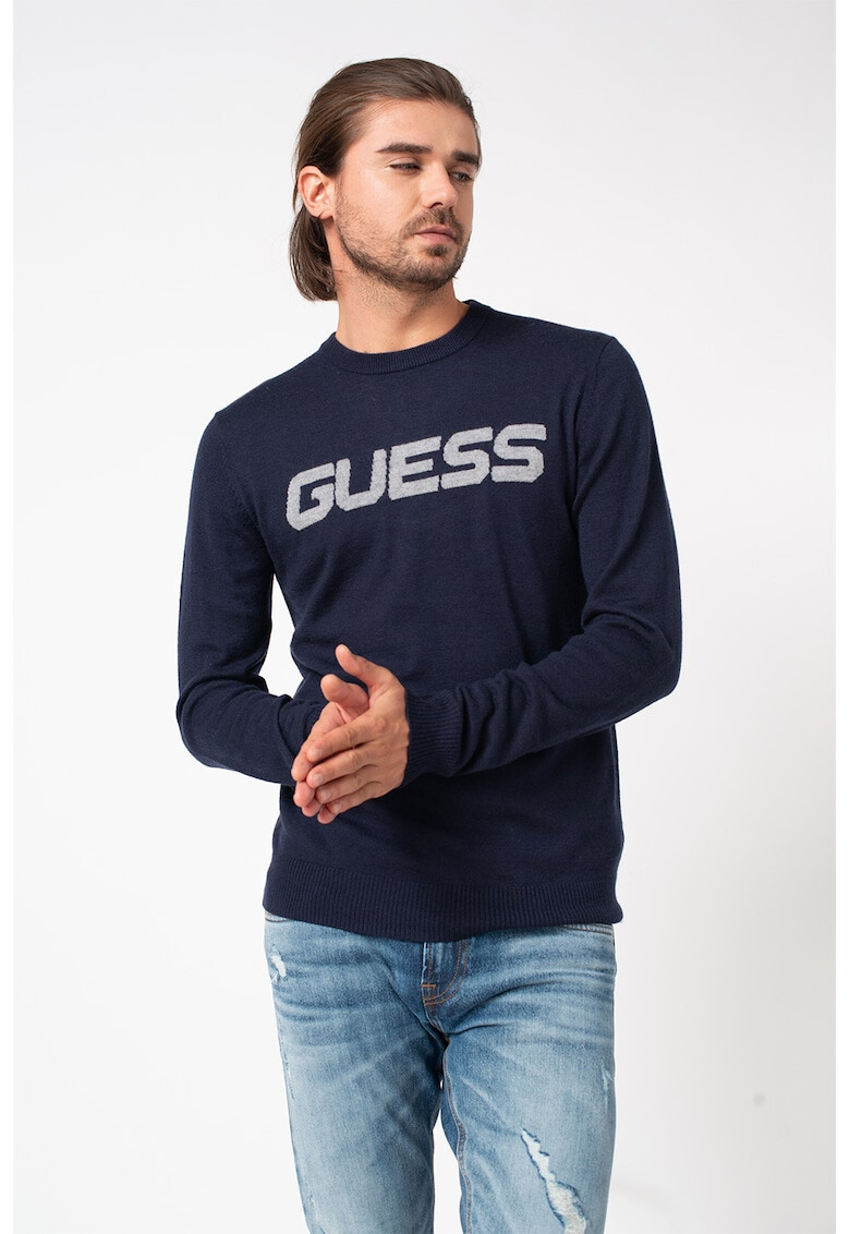 GUESS JEANS Пуловер с вълна и лого - Pepit.bg