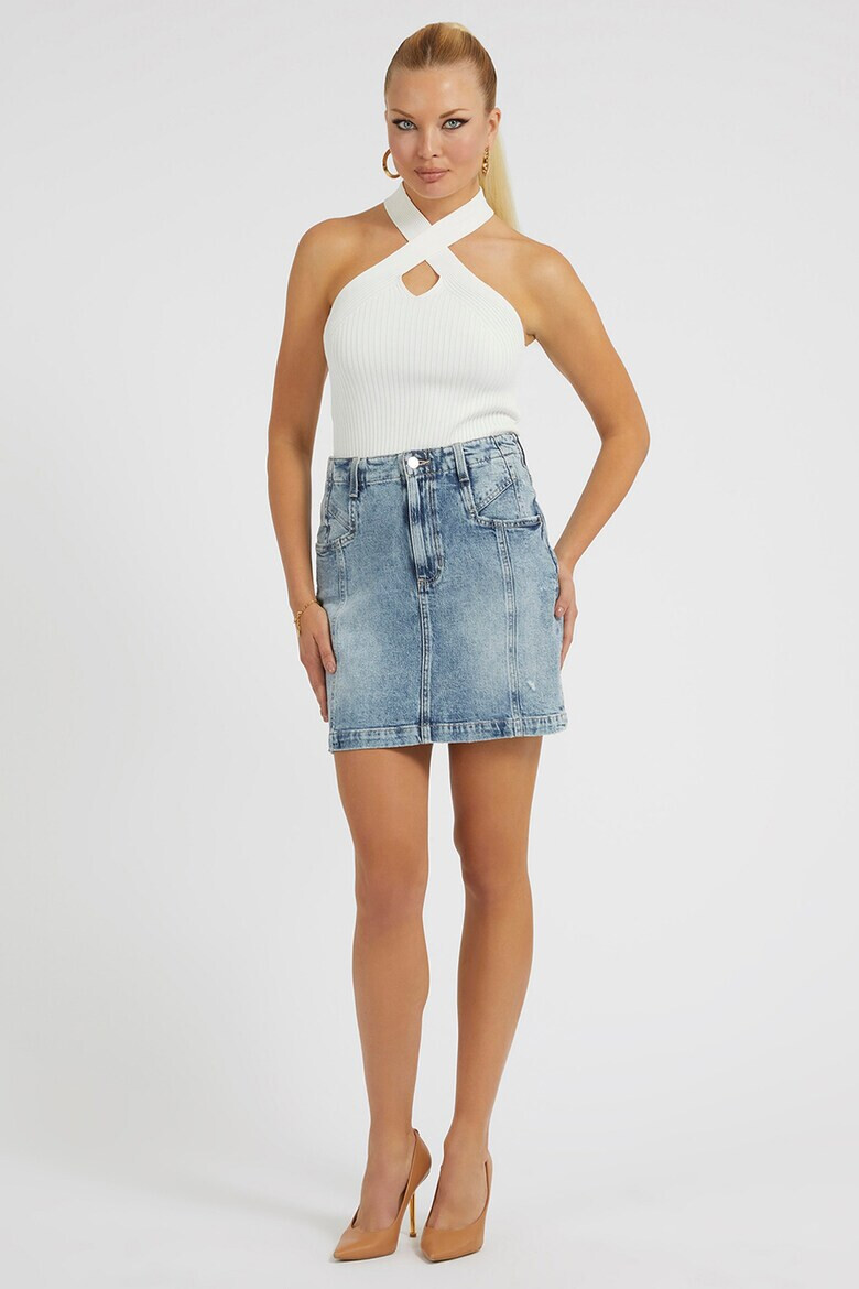 GUESS JEANS Рипсен плетен топ - Pepit.bg