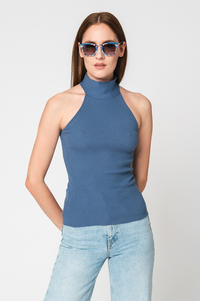 GUESS JEANS Рипсен топ с поло - Pepit.bg