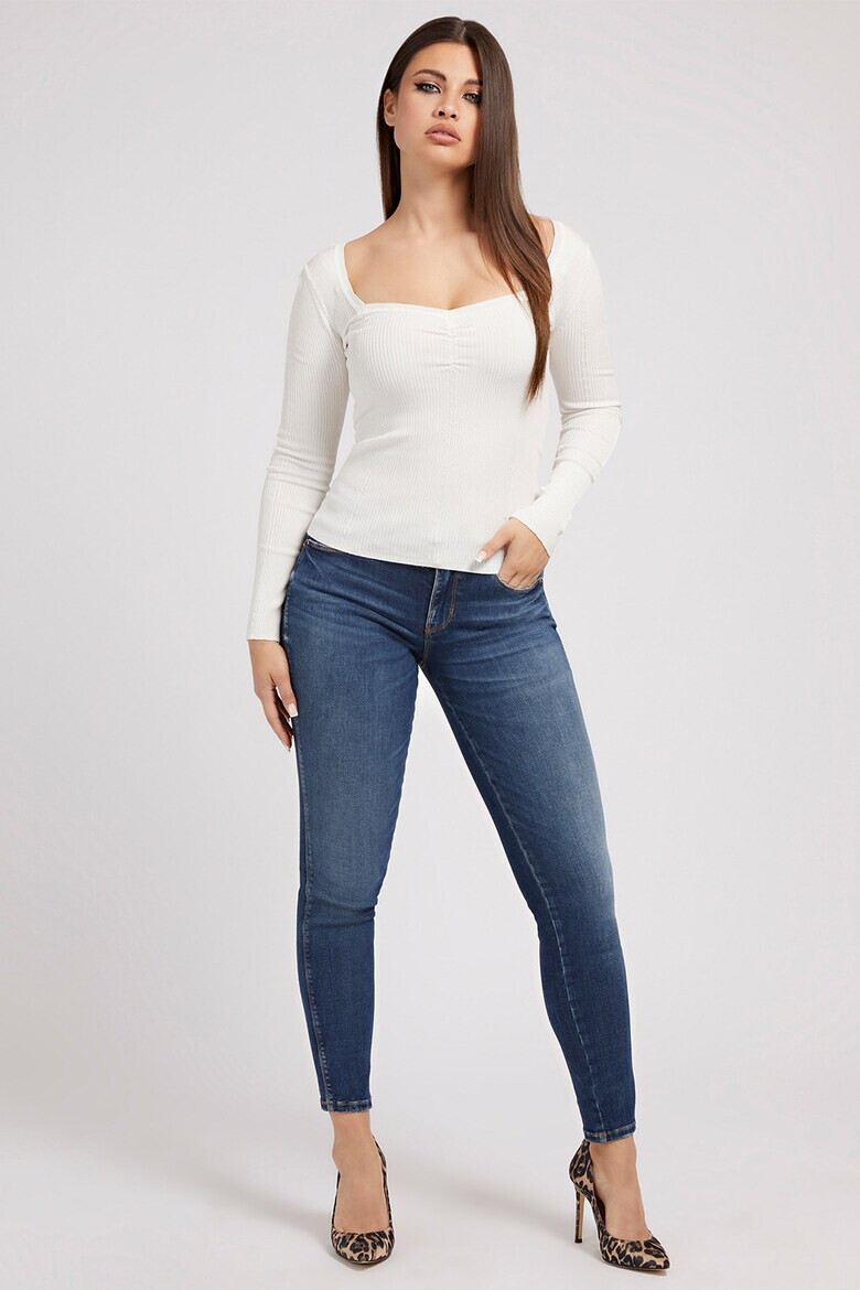 GUESS JEANS Рипсена блуза с шпиц - Pepit.bg