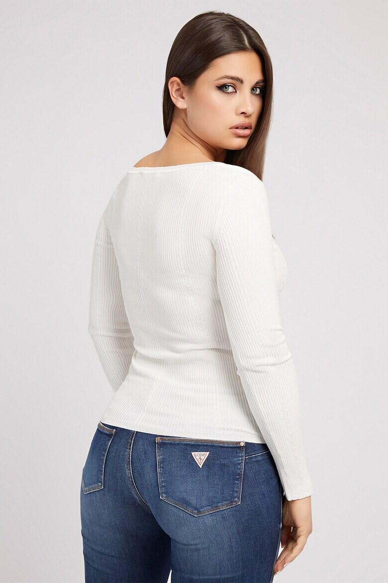 GUESS JEANS Рипсена блуза с шпиц - Pepit.bg