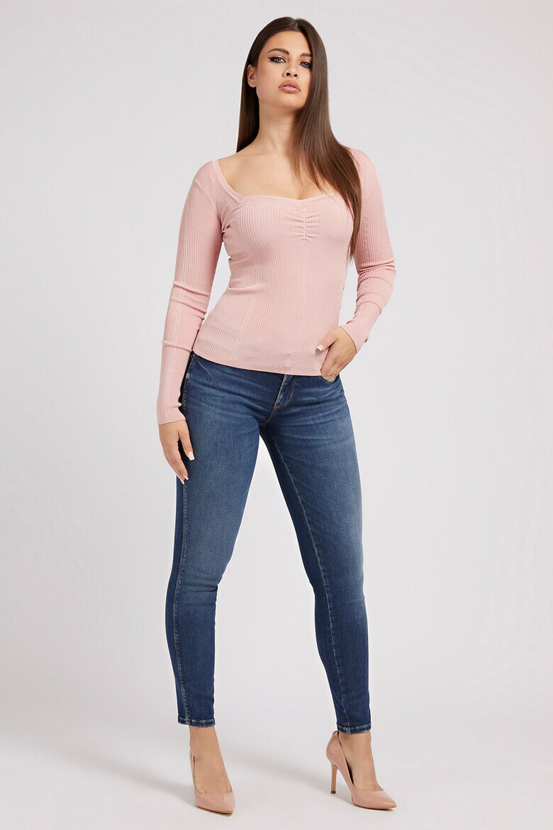 GUESS JEANS Рипсена блуза с шпиц - Pepit.bg