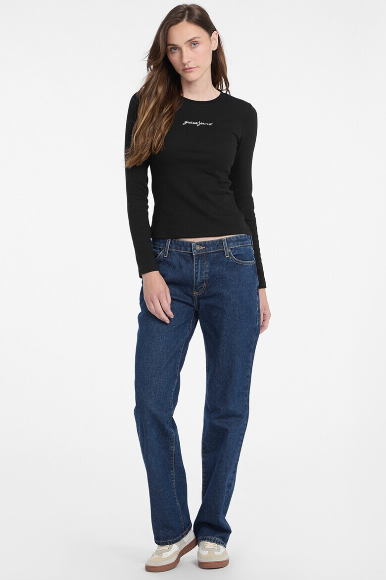 GUESS JEANS Рипсена слим блуза с лого - Pepit.bg