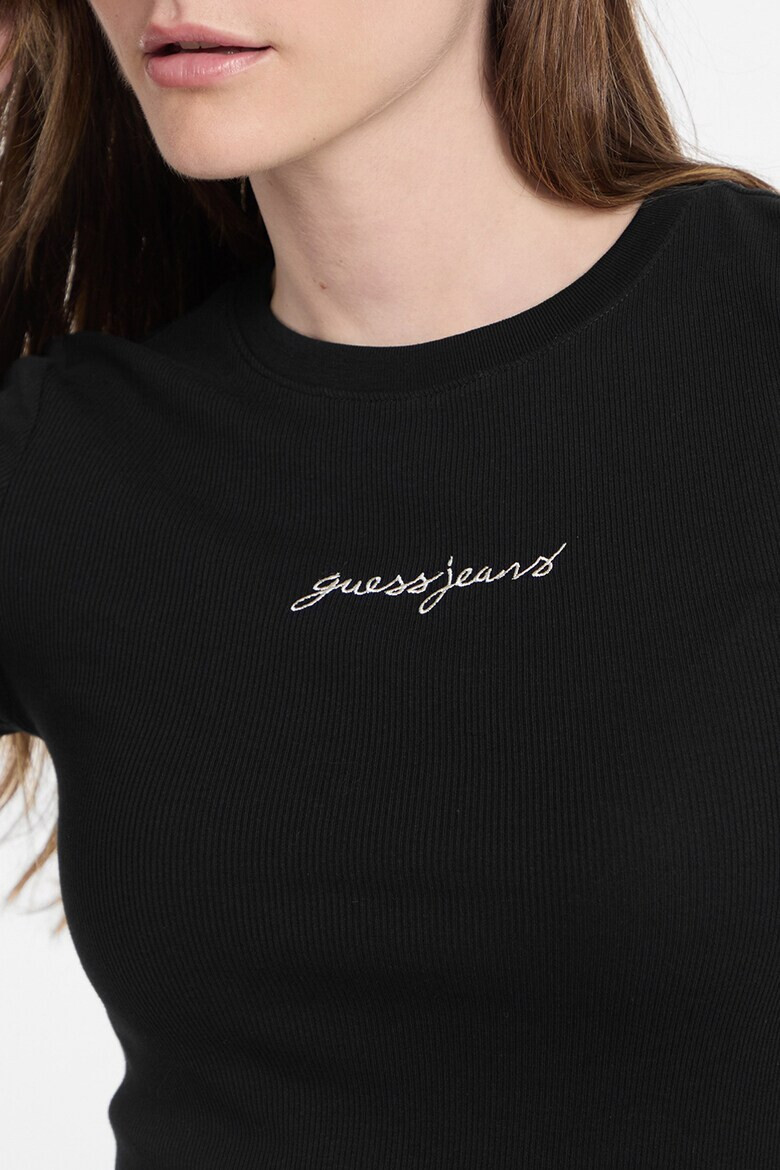 GUESS JEANS Рипсена слим блуза с лого - Pepit.bg