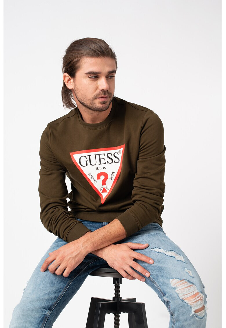 GUESS JEANS Суитшърт с овално деколте и лого - Pepit.bg