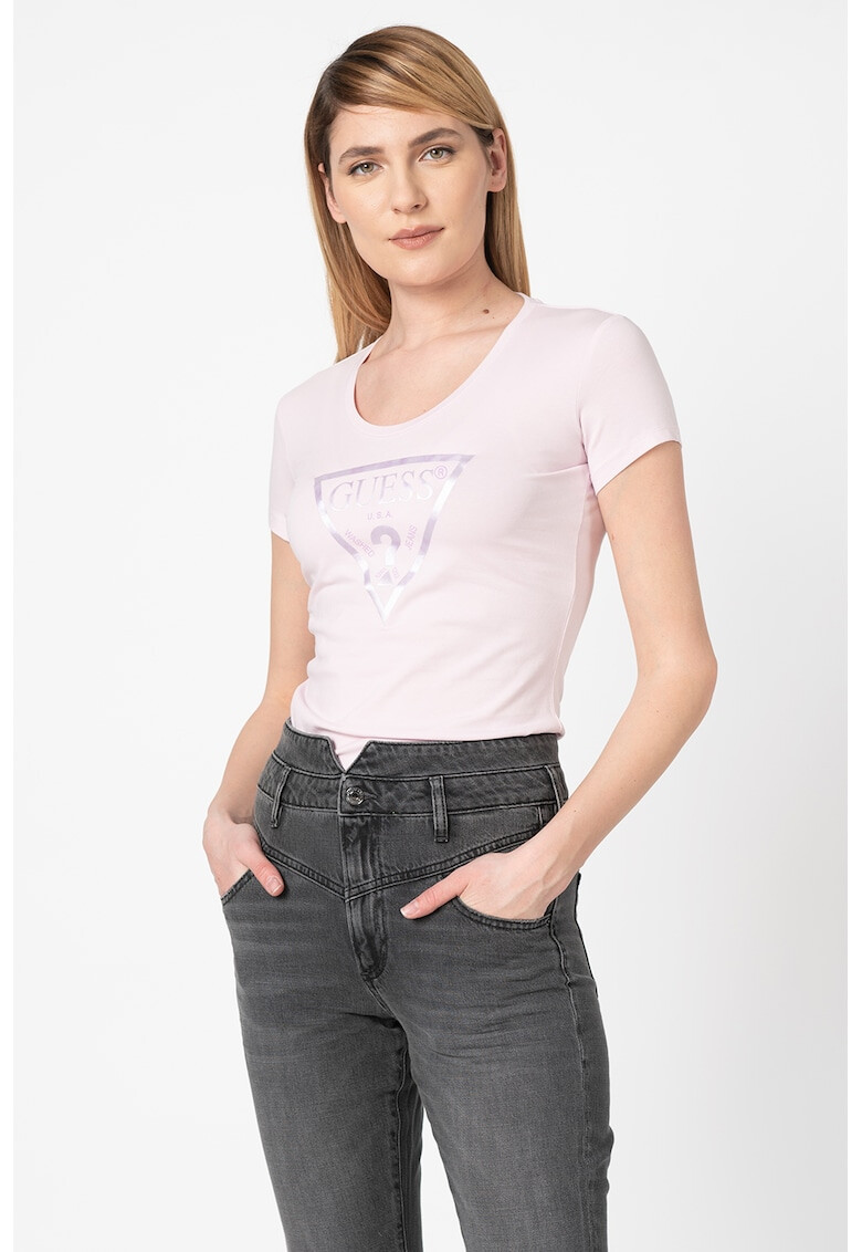 GUESS JEANS Тениска с овално деколте и лого E - Pepit.bg