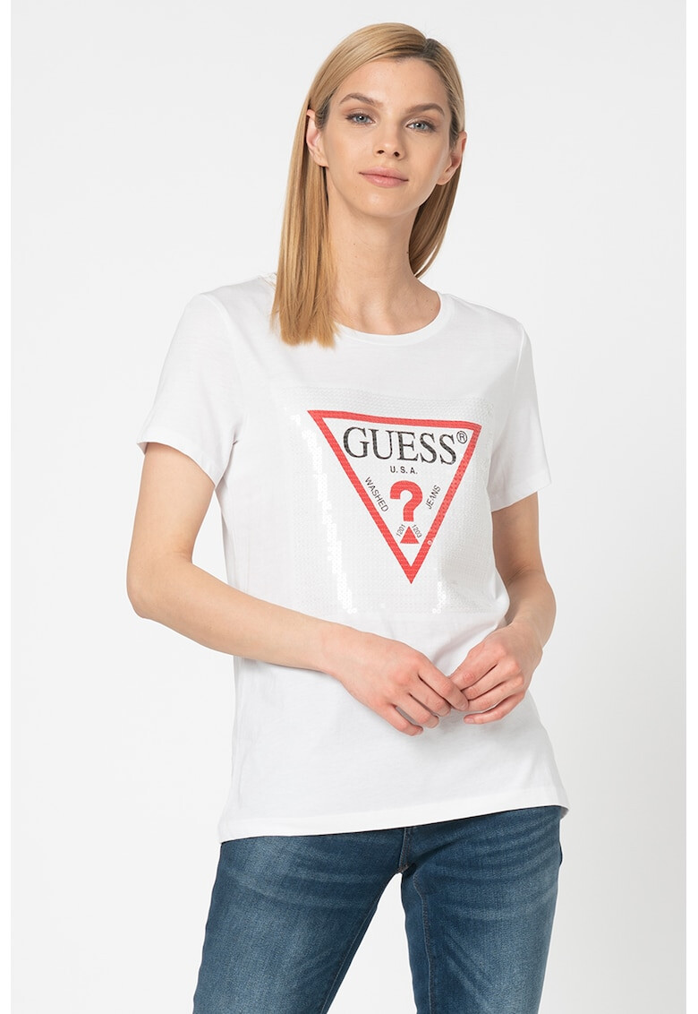 GUESS JEANS Тениска с модал и лого - Pepit.bg