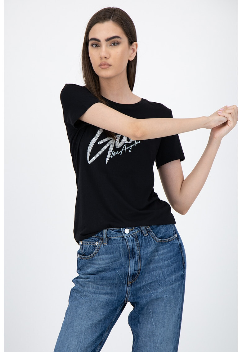 GUESS JEANS Тениска с модал и лого - Pepit.bg