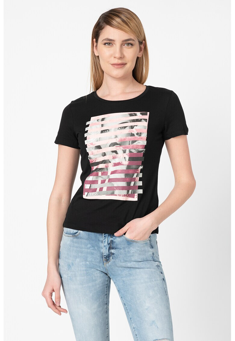 GUESS JEANS Тениска с модал и овално деколте - Pepit.bg