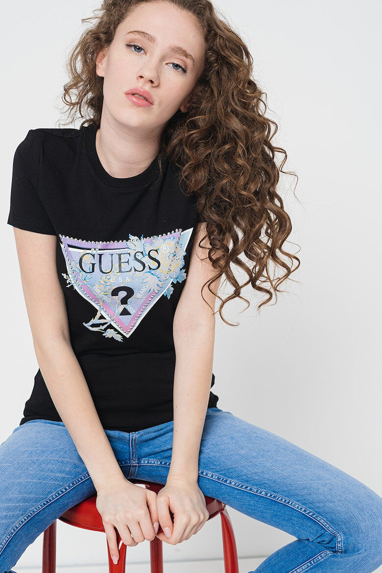 GUESS JEANS Тениска с овално деколте и лого - Pepit.bg