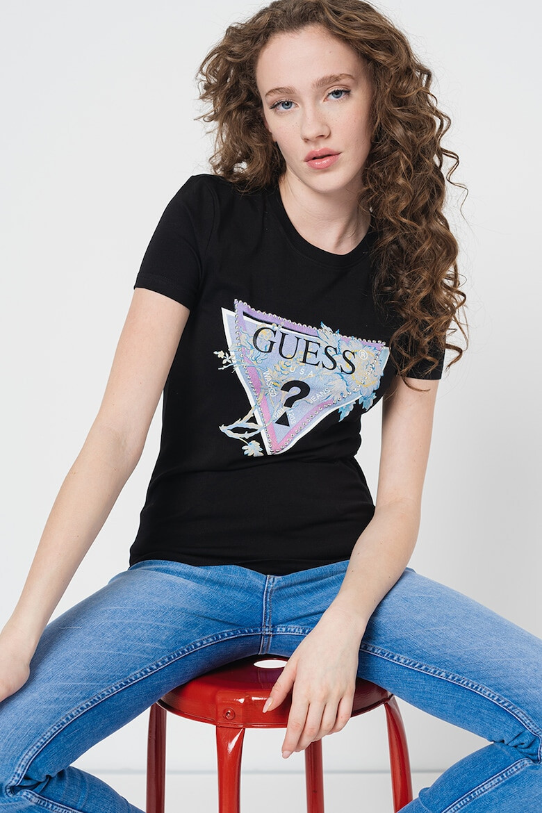 GUESS JEANS Тениска с овално деколте и лого - Pepit.bg