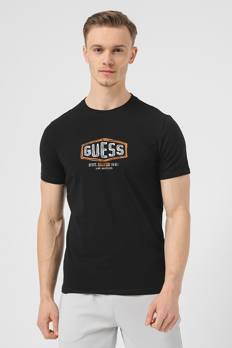 GUESS JEANS Тениска с овално деколте и лого - Pepit.bg