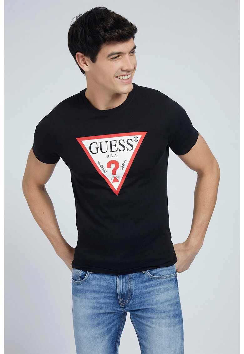 GUESS JEANS Тениска с овално деколте и лого - Pepit.bg