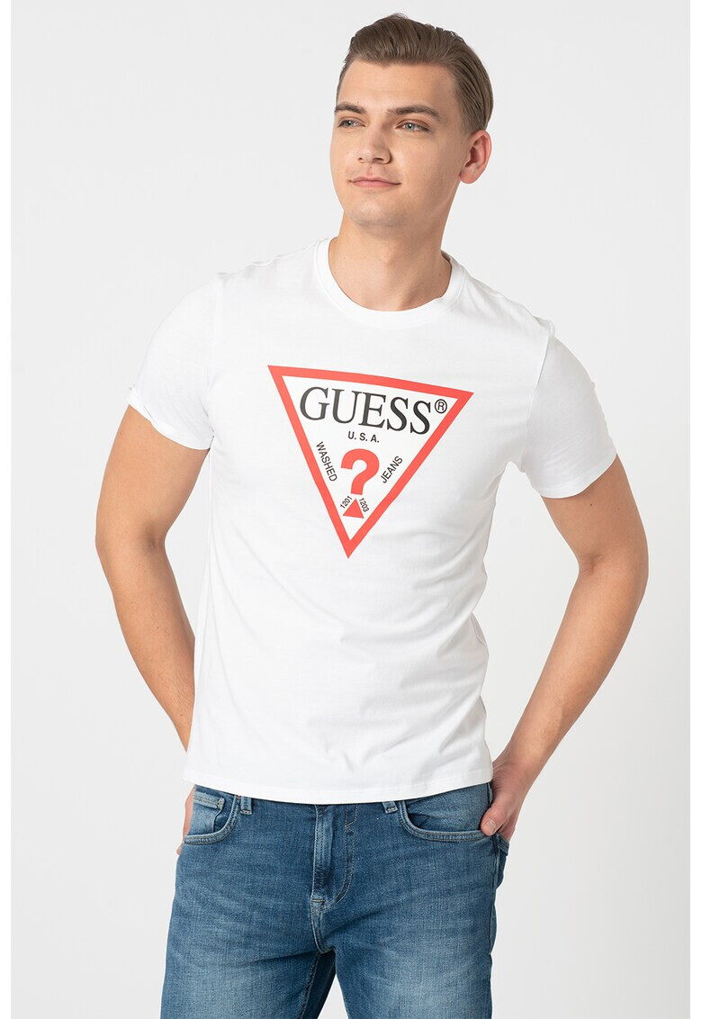 GUESS JEANS Тениска с овално деколте и лого - Pepit.bg