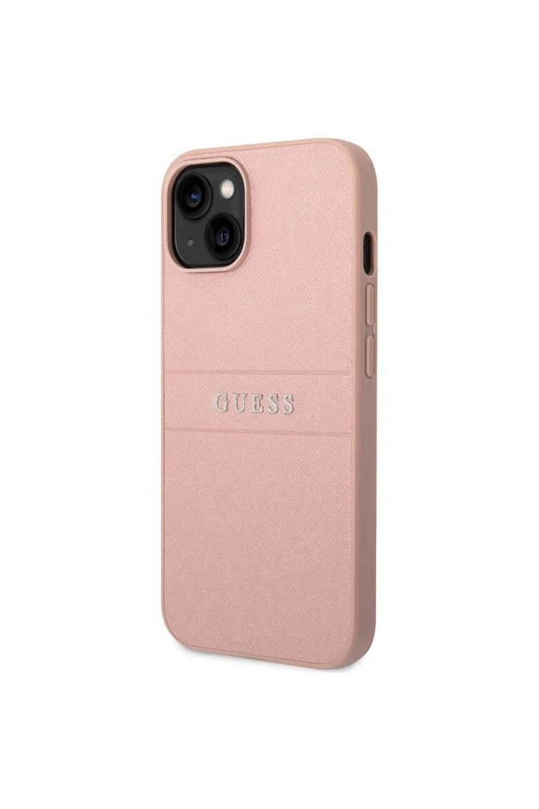 GUESS Калъф от PU кожа Saffiano - За iPhone 14 Plus - Розов - Pepit.bg