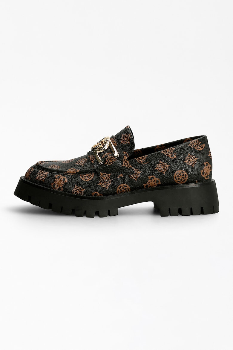 GUESS Кожени мокасини с десен с монограм - Pepit.bg