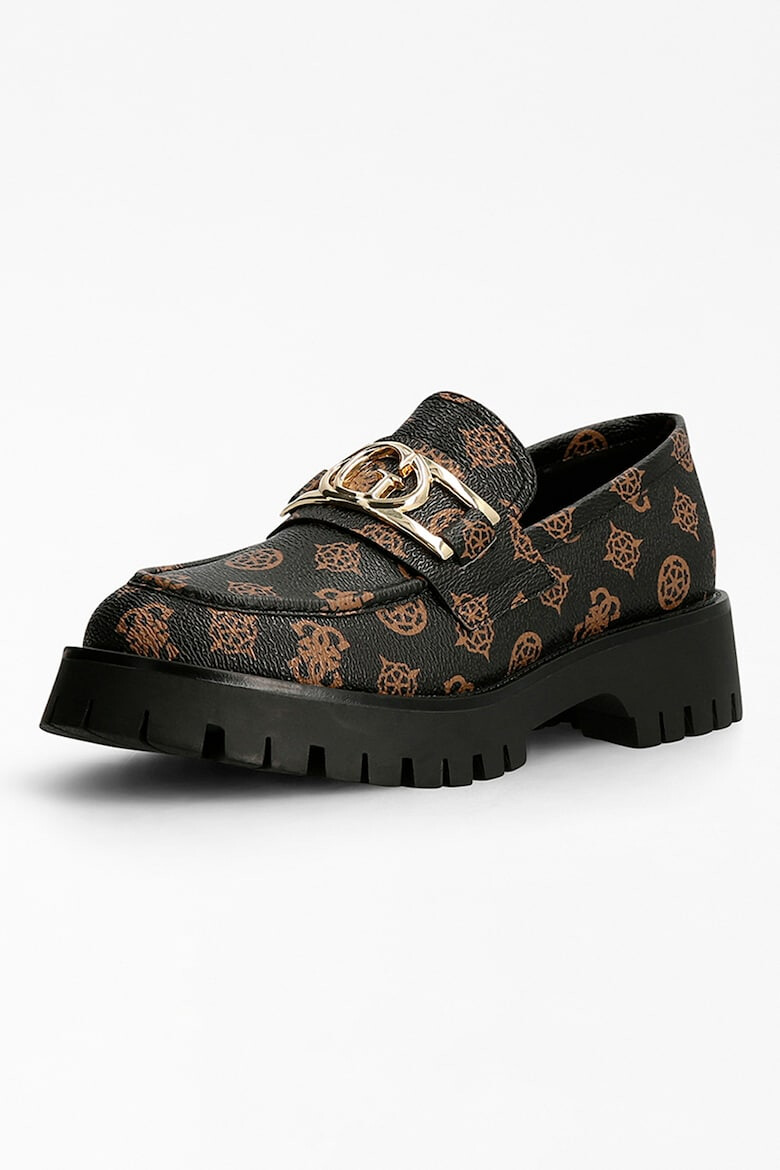GUESS Кожени мокасини с десен с монограм - Pepit.bg