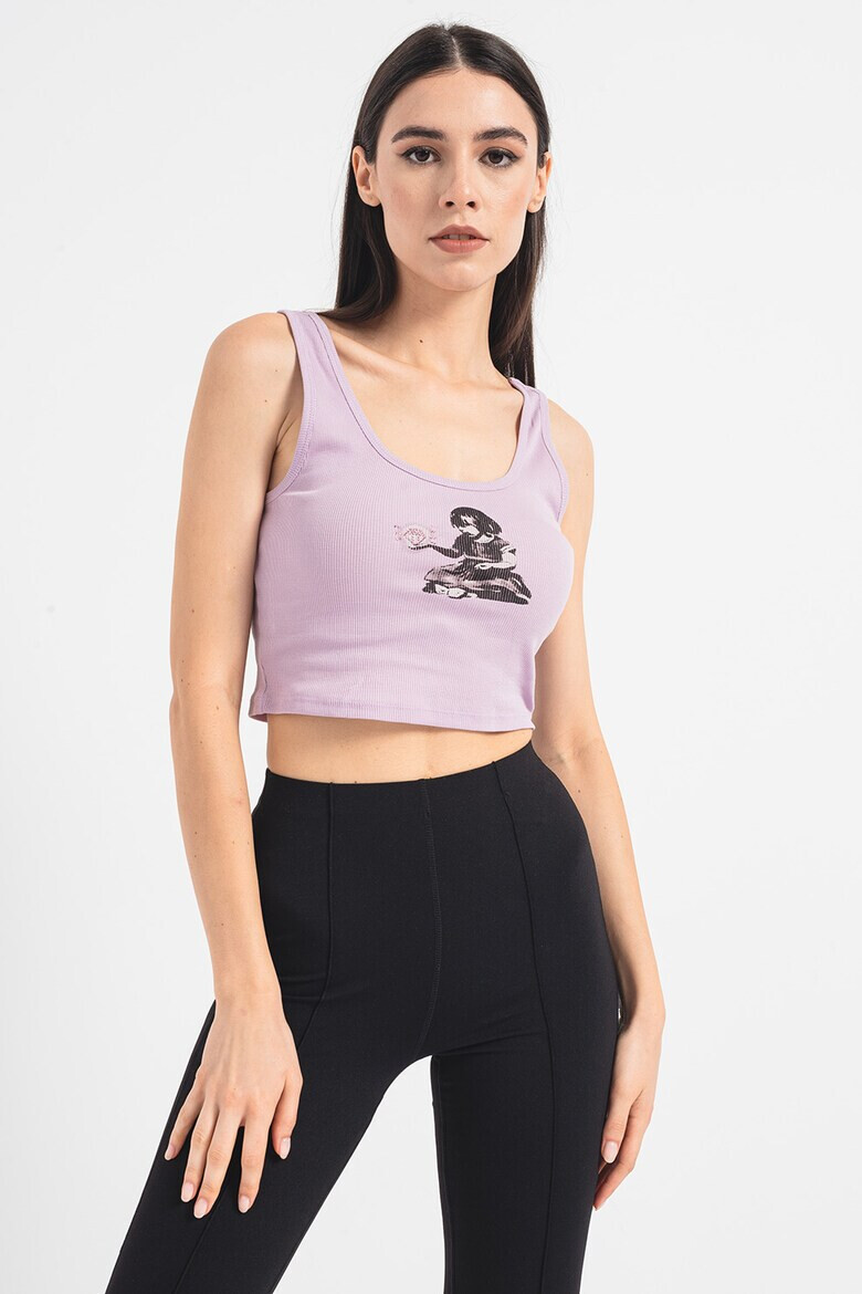 GUESS Къс рипсен топ с десен - Pepit.bg