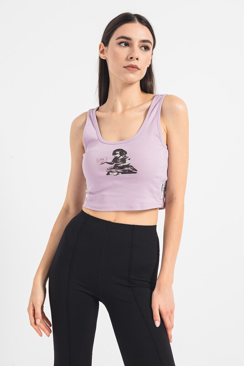 GUESS Къс рипсен топ с десен - Pepit.bg