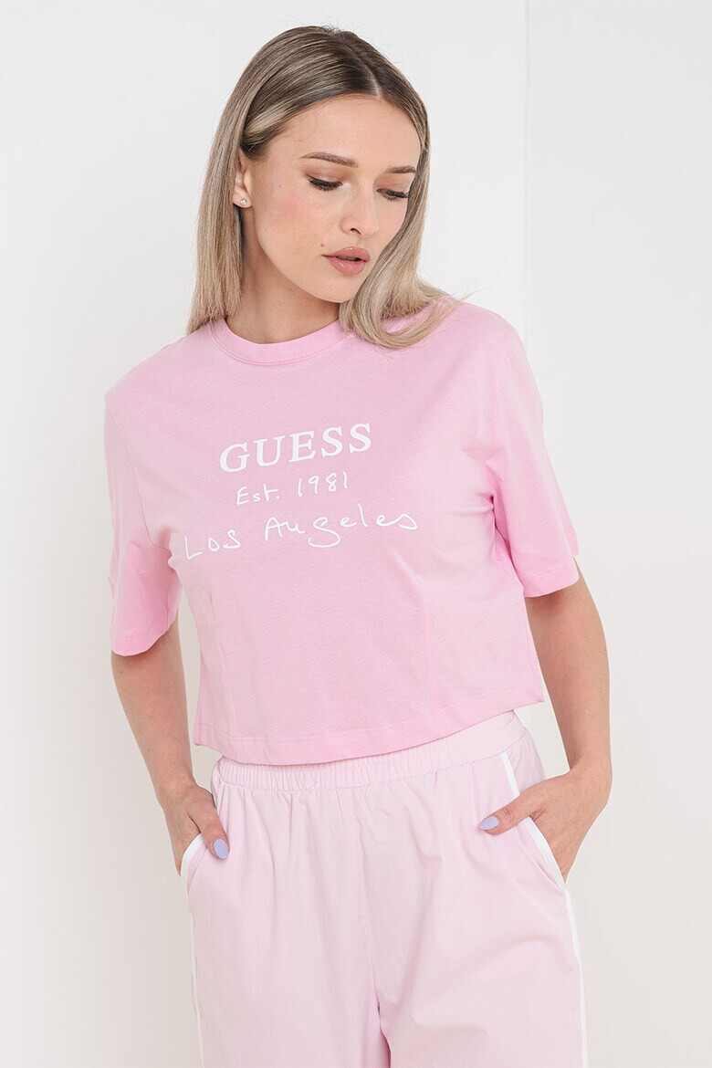GUESS Къса фитнес тениска с принт - Pepit.bg