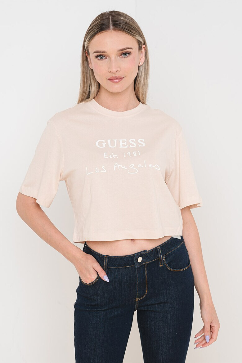 GUESS Къса фитнес тениска с принт - Pepit.bg