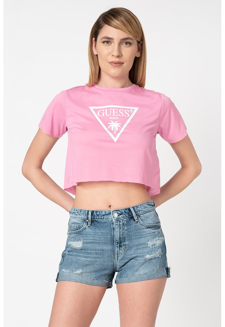 Guess Къса плажна тениска с лого - Pepit.bg