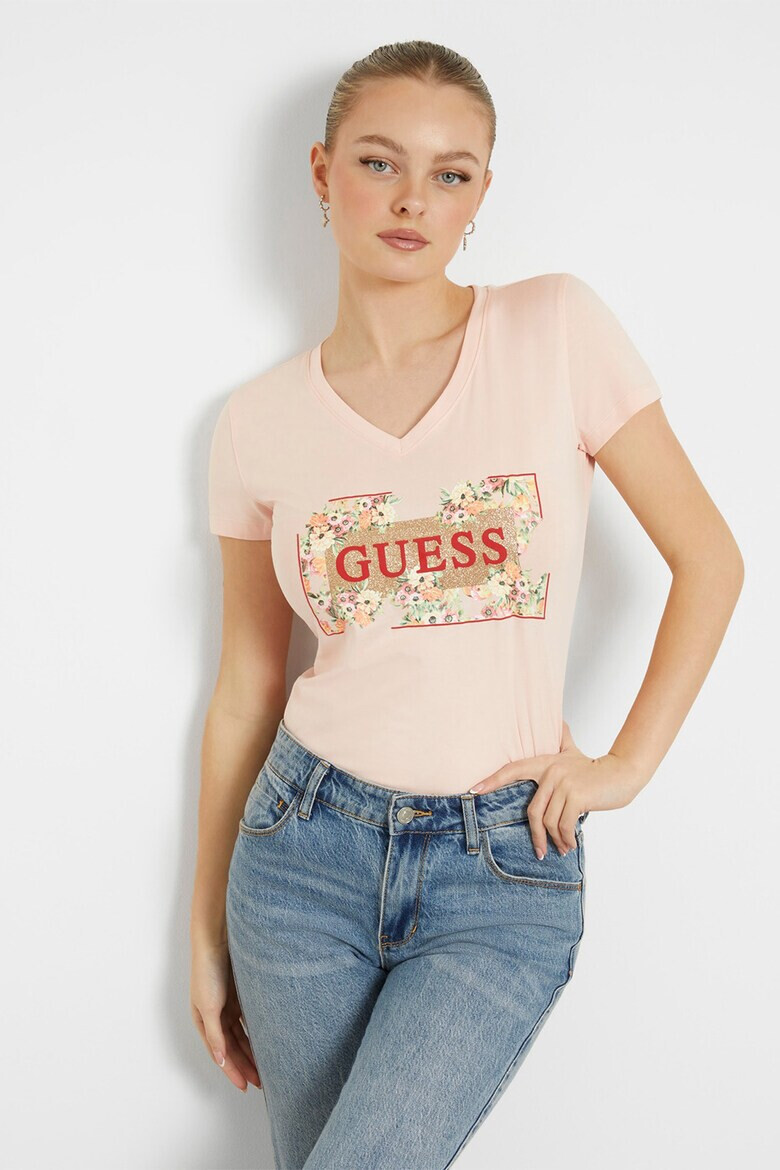 GUESS Тениска с лого и шпиц - Pepit.bg