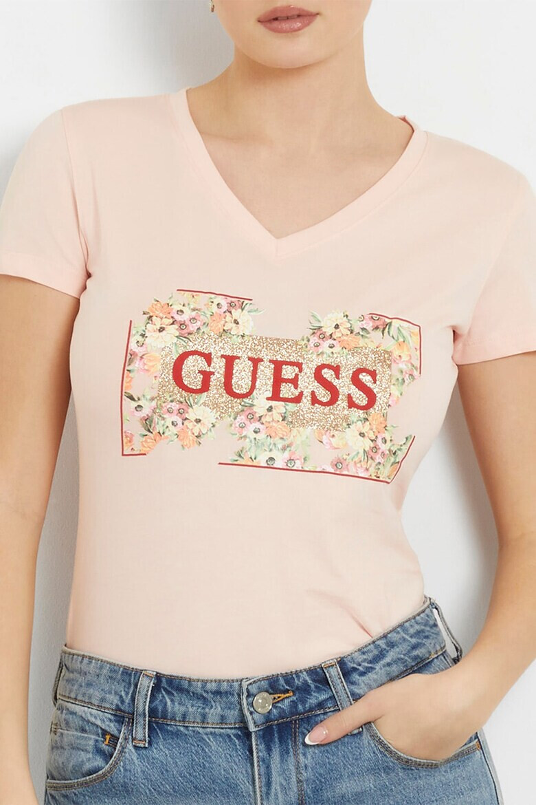 GUESS Тениска с лого и шпиц - Pepit.bg