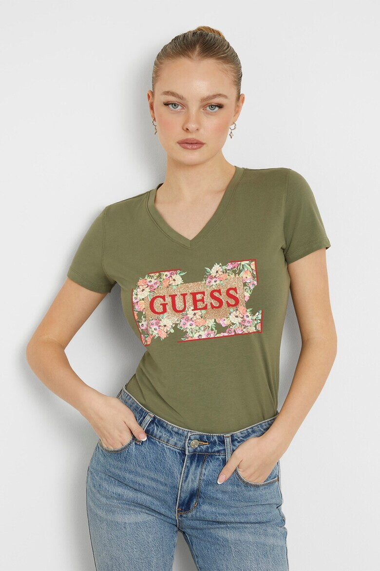 GUESS Тениска с лого и шпиц - Pepit.bg
