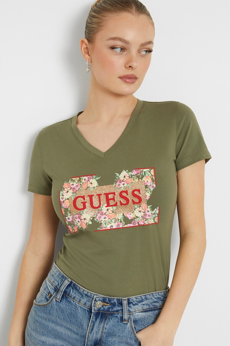 GUESS Тениска с лого и шпиц - Pepit.bg