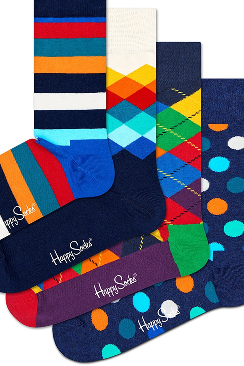 Happy Socks Десенирани дълги чорапи - 4 чифта - Pepit.bg